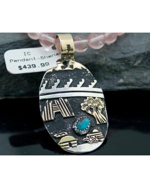 12kt Gold Filled Handmade Storyteller Turquoise Certified Authentic .925 Sterling Silver Navajo Native American Necklace 370833769594