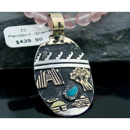 12kt Gold Filled Handmade Storyteller Turquoise Certified Authentic .925 Sterling Silver Navajo Native American Necklace 370833769594