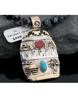 12kt Gold Filled Handmade Storyteller Turquoise Certified Authentic .925 Sterling Silver Navajo Native American Necklace 390597266999