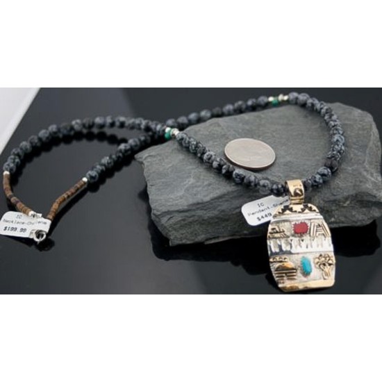 12kt Gold Filled Handmade Storyteller Turquoise Certified Authentic .925 Sterling Silver Navajo Native American Necklace 390597266999
