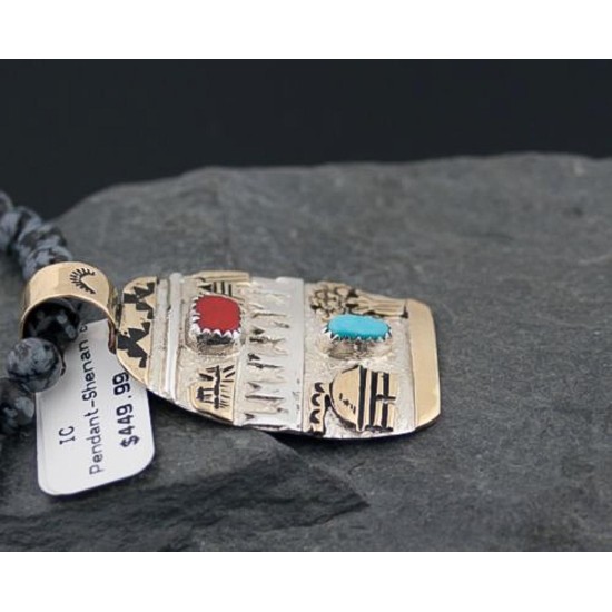 12kt Gold Filled Handmade Storyteller Turquoise Certified Authentic .925 Sterling Silver Navajo Native American Necklace 390597266999
