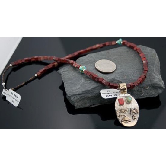 12kt Gold Filled Handmade Storyteller Turquoise Certified Authentic .925 Sterling Silver Navajo Native American Necklace 390600765758