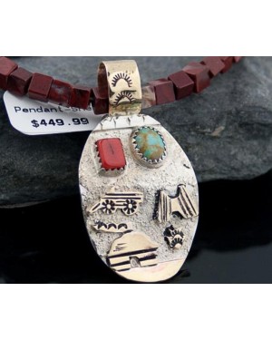 12kt Gold Filled Handmade Storyteller Turquoise Certified Authentic .925 Sterling Silver Navajo Native American Necklace 390600765758