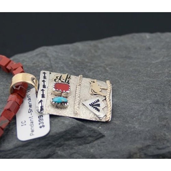12kt Gold Filled Handmade Storyteller Turquoise Certified Authentic .925 Sterling Silver Navajo Native American Necklace 390612292352