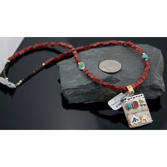 12kt Gold Filled Handmade Storyteller Turquoise Certified Authentic .925 Sterling Silver Navajo Native American Necklace 390612292352