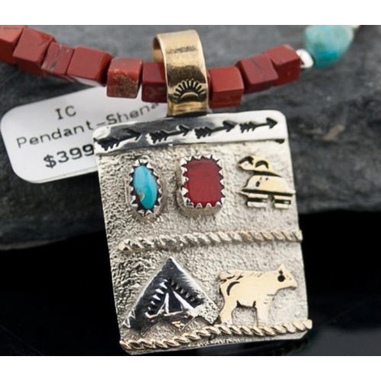 12kt Gold Filled Handmade Storyteller Turquoise Certified Authentic .925 Sterling Silver Navajo Native American Necklace 390612292352