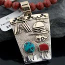 12kt Gold Filled Handmade Storyteller Turquoise .925 Sterling Silver Navajo Native American Necklace 390807710793