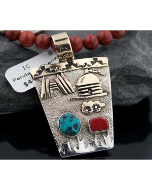 12kt Gold Filled Handmade Storyteller Turquoise Certified Authentic .925 Sterling Silver Navajo Native American Necklace 390807710793