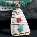12kt Gold Filled, Handmade Sun, Coral, Turquoise .925 Sterling Silver Certified Authentic Navajo 239 Native American Necklace 390615942430