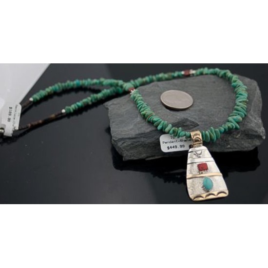 12kt Gold Filled, Handmade Sun, Coral, Turquoise .925 Sterling Silver Certified Authentic Navajo 239 Native American Necklace 390615942430