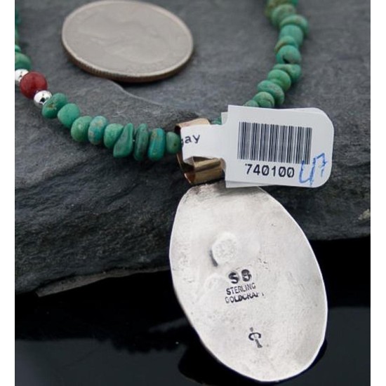 12kt Gold Filled Handmade Turquoise .925 Sterling Silver Certified Authentic Buffalo Navajo Native American Necklace 390603321287