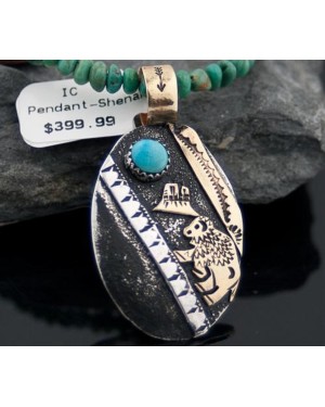 12kt Gold Filled Handmade Turquoise .925 Sterling Silver Certified Authentic Buffalo Navajo Native American Necklace 390603321287