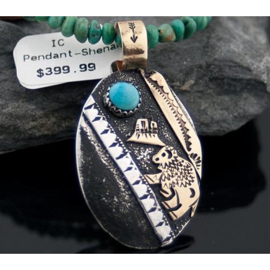 12kt Gold Filled Handmade Turquoise .925 Sterling Silver Certified Authentic Buffalo Navajo Native American Necklace 390603321287