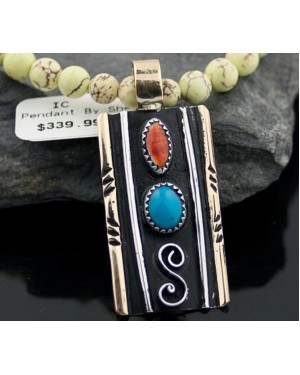 12kt Gold Filled Handmade Turquoise and Spiny Oyster .925 Sterling Silver Certified Authentic Navajo Native American Necklace 14785-17-1570