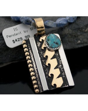 12kt Gold Filled Handmade Wave Certified Authentic .925 Sterling Silver Navajo Turquoise Native American Necklace 370875855172