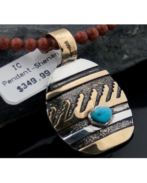 12kt Gold Filled Handmade Wave Certified Authentic .925 Sterling Silver Navajo Turquoise Native American Necklace 371312161728