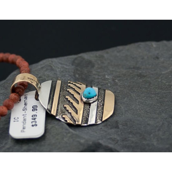 12kt Gold Filled Handmade Wave Certified Authentic .925 Sterling Silver Navajo Turquoise Native American Necklace 371312161728