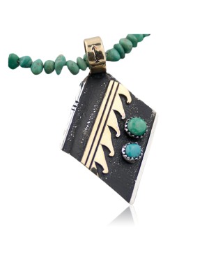 12kt Gold Filled Handmade Wave Certified Authentic .925 Sterling Silver Navajo Turquoise Native American Necklace 390644930849