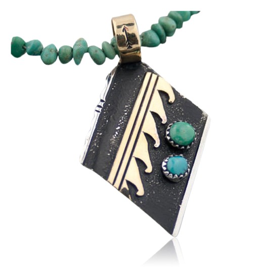 12kt Gold Filled Handmade Wave Certified Authentic .925 Sterling Silver Navajo Turquoise Native American Necklace 390644930849