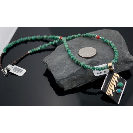 12kt Gold Filled Handmade Wave Certified Authentic .925 Sterling Silver Navajo Turquoise Native American Necklace 390644930849