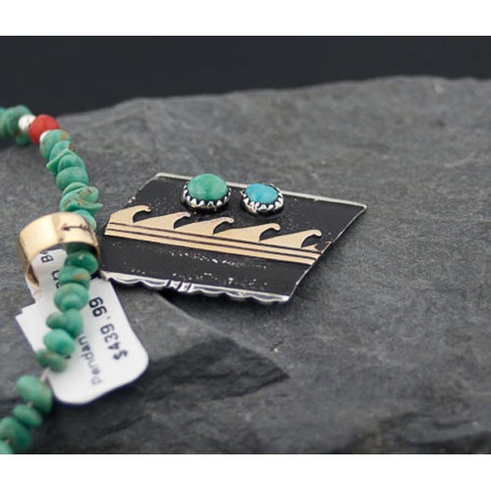 12kt Gold Filled Handmade Wave Certified Authentic .925 Sterling Silver Navajo Turquoise Native American Necklace 390644930849