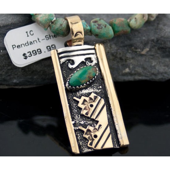 12kt Gold Filled Handmade Wave Certified Authentic .925 Sterling Silver Navajo Turquoise Native American Necklace 390646384025