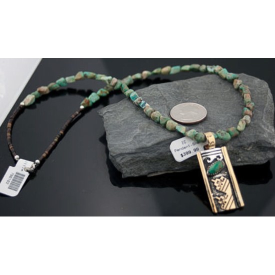 12kt Gold Filled Handmade Wave Certified Authentic .925 Sterling Silver Navajo Turquoise Native American Necklace 390646384025