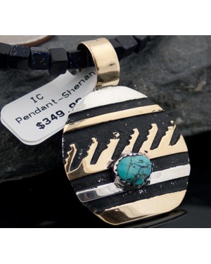 12kt Gold Filled Handmade Wave Certified Authentic .925 Sterling Silver Navajo Turquoise Native American Necklace 391123754524