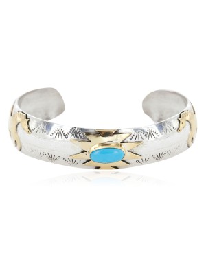 12kt Gold Filled Over .925 Sterling Silver Certified Authentic Horse Handmade Navajo Natural Turquoise Native American Bracelet 12969-101