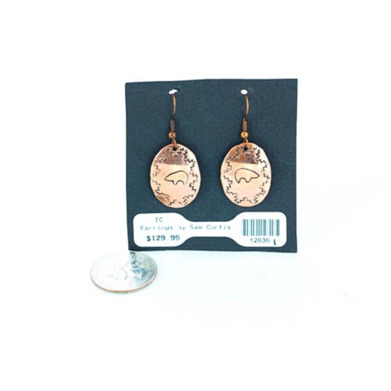 Handmade Certified Authentic Navajo Handstamped Bear Handmade Copper Native American Earrings 390834863378