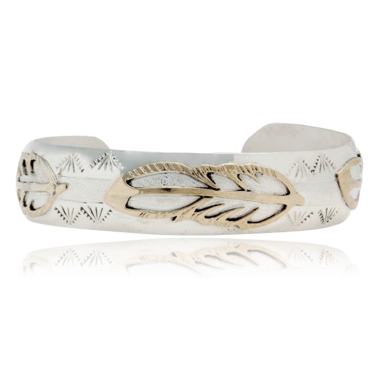 12kt Gold Filled and .925 Sterling Silver Certified Authentic Feather Handmade Navajo Native American Cuff Bracelet 13094-5