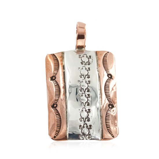 Handmade Gecko Certified Authentic Navajo Pure .925 Sterling Silver and Copper Pendant Native American Necklace 16986-1