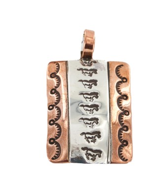 Handmade Horse Certified Authentic Navajo Pure .925 Sterling Silver and Copper Pendant 1 Native American Necklace 16986-3