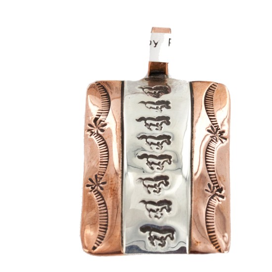 Handmade Horse Certified Authentic Navajo Pure .925 Sterling Silver and Copper Pendant Native American Necklace 16986-4