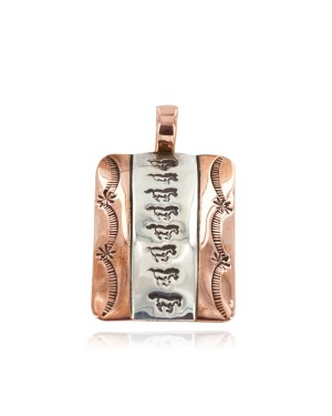 Handmade Horse Certified Authentic Navajo Pure .925 Sterling Silver and Copper Pendant Native American Necklace 16986-4