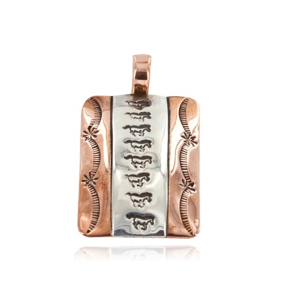 Handmade Horse Certified Authentic Navajo Pure .925 Sterling Silver and Copper Pendant Native American Necklace 16986-4