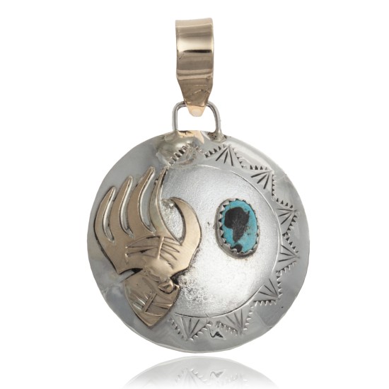 12kt Gold Filled and .925 Sterling Silver Certified Authentic Bear Paw Handmade Navajo Natural Turquoise Native American Pendant 17041-4 12kt Gold Filled and .925 Sterling Silver Certified Authentic Bear Paw Handmade Navajo Natural Turquoise Native American Pendant 17041-4