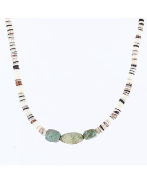 $180 Handmade Certified Authentic Navajo .925 Sterling Silver Graduated Heishi Turquoise Native American Necklace 371001624367