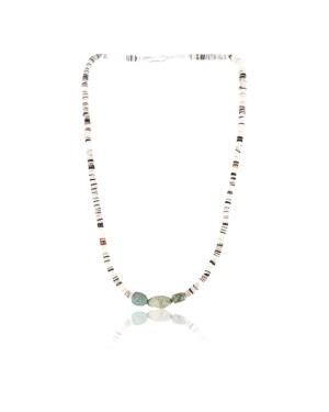 $180 Handmade Certified Authentic Navajo .925 Sterling Silver Graduated Heishi Turquoise Native American Necklace 371001624367
