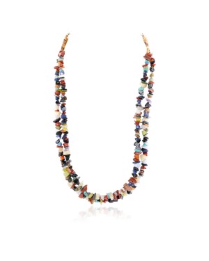 2 Strand .925 Sterling Silver Certified Authentic Navajo Natural Multicolor Stones Native American Necklace 15501-128