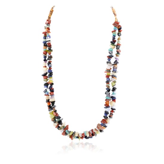 2 Strand .925 Sterling Silver Certified Authentic Navajo Natural Multicolor Stones Native American Necklace 15501-128 2 Strand .925 Sterling Silver Certified Authentic Navajo Natural Multicolor Stones Native American Necklace 15501-128