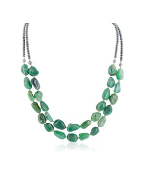 2 Strand Certified Authentic .925 Stering Silver Navajo Natural Jade Hematite Native American Necklace 17016