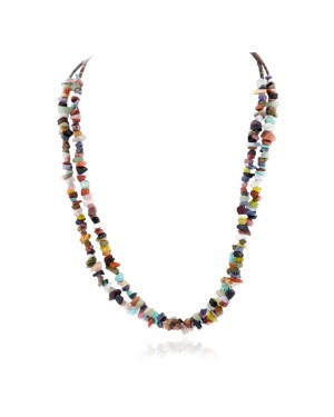 2 Strand Certified Authentic .925 Sterling Silver Navajo Natural Multicolor Stones Native American Necklace 15501-458