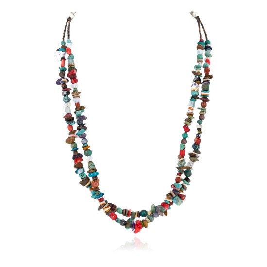2 Strand Certified Authentic .925 Sterling Silver Navajo Natural Multicolor Stones Native American Necklace 750216