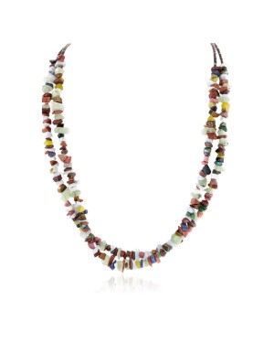 2 Strand Certified Authentic Navajo .925 Sterling Silver Natural Agate and Multicolor Stones Native American Necklace 15315-28
