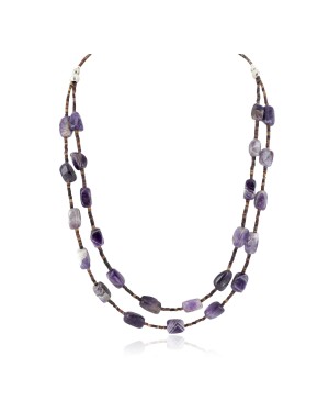 2 Strand Certified Authentic Navajo .925 Sterling Silver Natural Amethyst Native American Necklace 16093