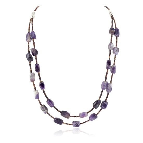 2 Strand Certified Authentic Navajo .925 Sterling Silver Natural Amethyst Native American Necklace 16093