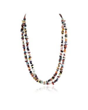2 Strand Certified Authentic Navajo .925 Sterling Silver Natural Black Onyx and Multicolor Stones Native American Necklace 15634-7