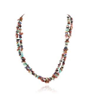 2 Strand Certified Authentic Navajo .925 Sterling Silver Natural Goldstone and Multicolor Stones Native American Necklace 750104-455