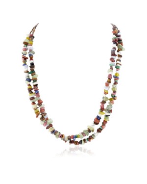 2 Strand Certified Authentic Navajo .925 Sterling Silver Natural Jade and Multicolor Stones Native American Necklace 15501-69